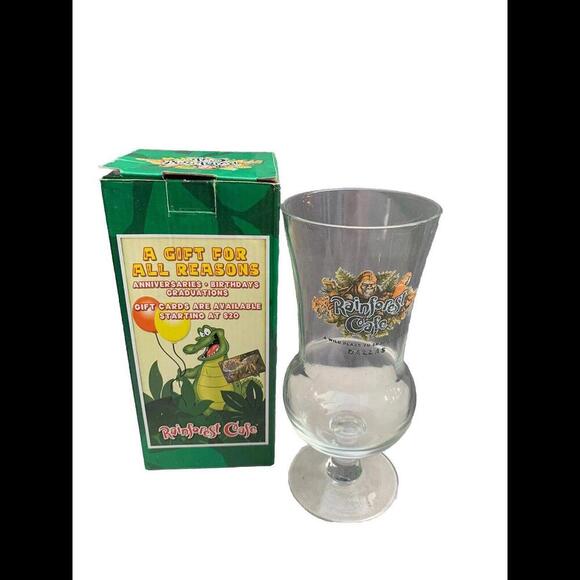 Rainforest Cafe DALLAS Hurricane Cocktail Glass 8" Wild Original Box New In Box - Picture 2 of 6